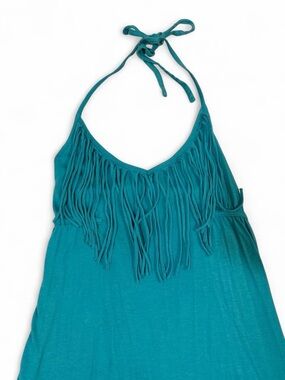 Roxy Teal Fringe Halter Mini Dress